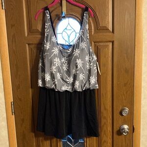 Black and White Floral Swim Dress